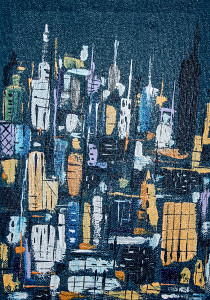 Leopapp tecnica misto acrilico su sacco di juta  titolo  Urban mosaic,   misure cm 50x70 anno 2015    IMG_0316